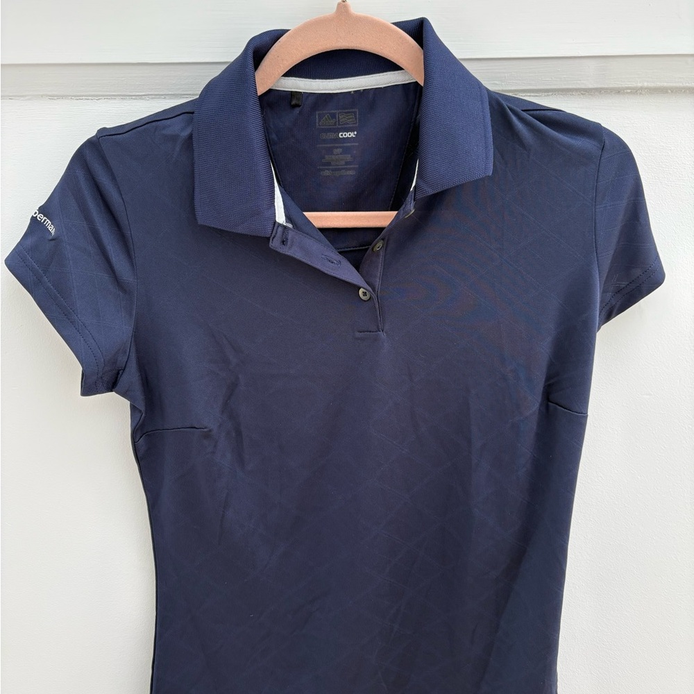 Adidas Blue Fitted Cap Sleeve Polo Button Down Shirt